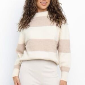 Petal and Pup Striped Cream and Tan Women's Sweater